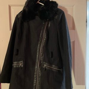 Faux fur pea coat